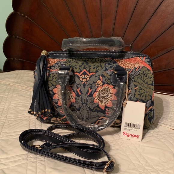 Signare Handbags - Signare  Strawberry Thief Blue Tapestry Handbag